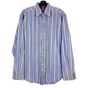 ROBERT GRAHAM Shirt Mens Large Blue Striped Floral Lined Casual Button Up Preppy